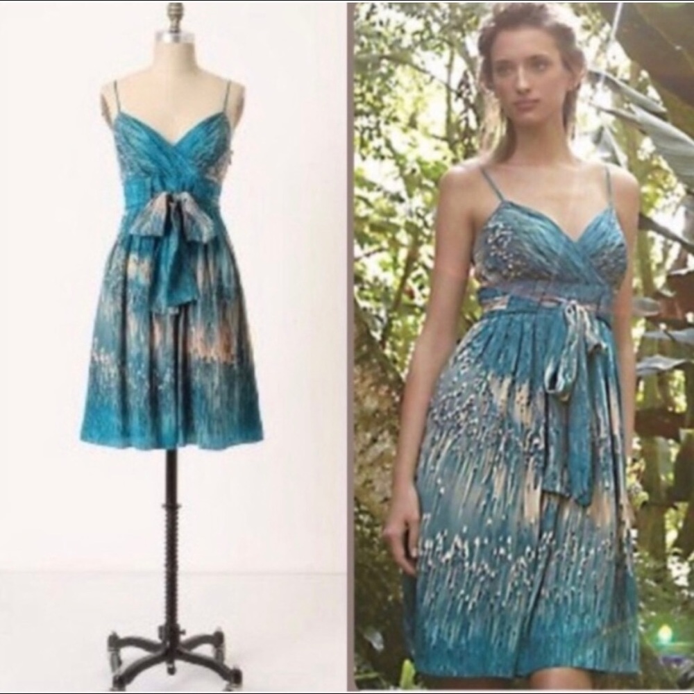 Anthropologie Lil Silk Caballo Falls Teal Dress